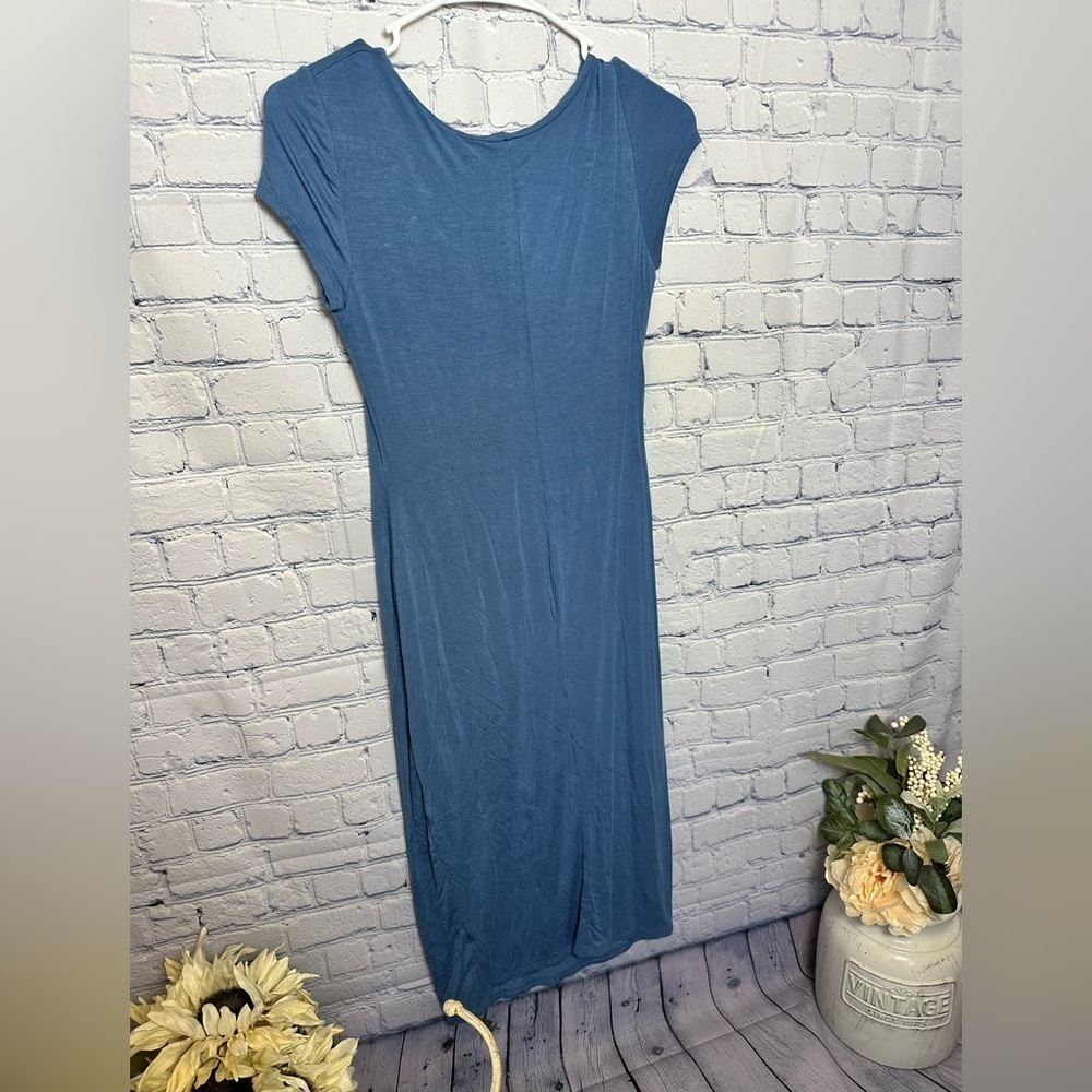 “See You Monday” Cute mid-length short sleeve blue dress - Picture 3 of 4